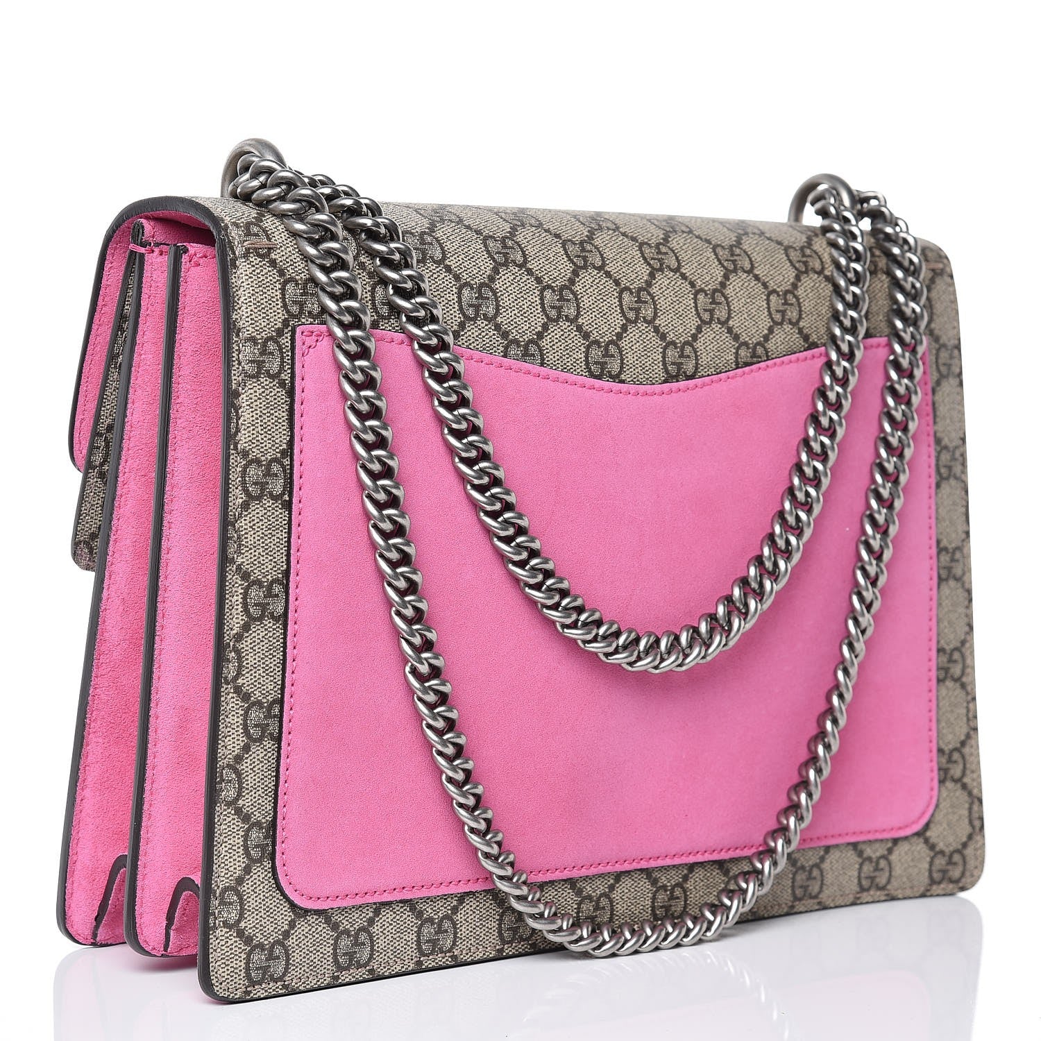 Gucci GG Supreme Monogram Suede Pierced Heart Embroidered Medium Dionysus Shoulder Bag Beige Ebony Pink Tropical Flower 4 of 11