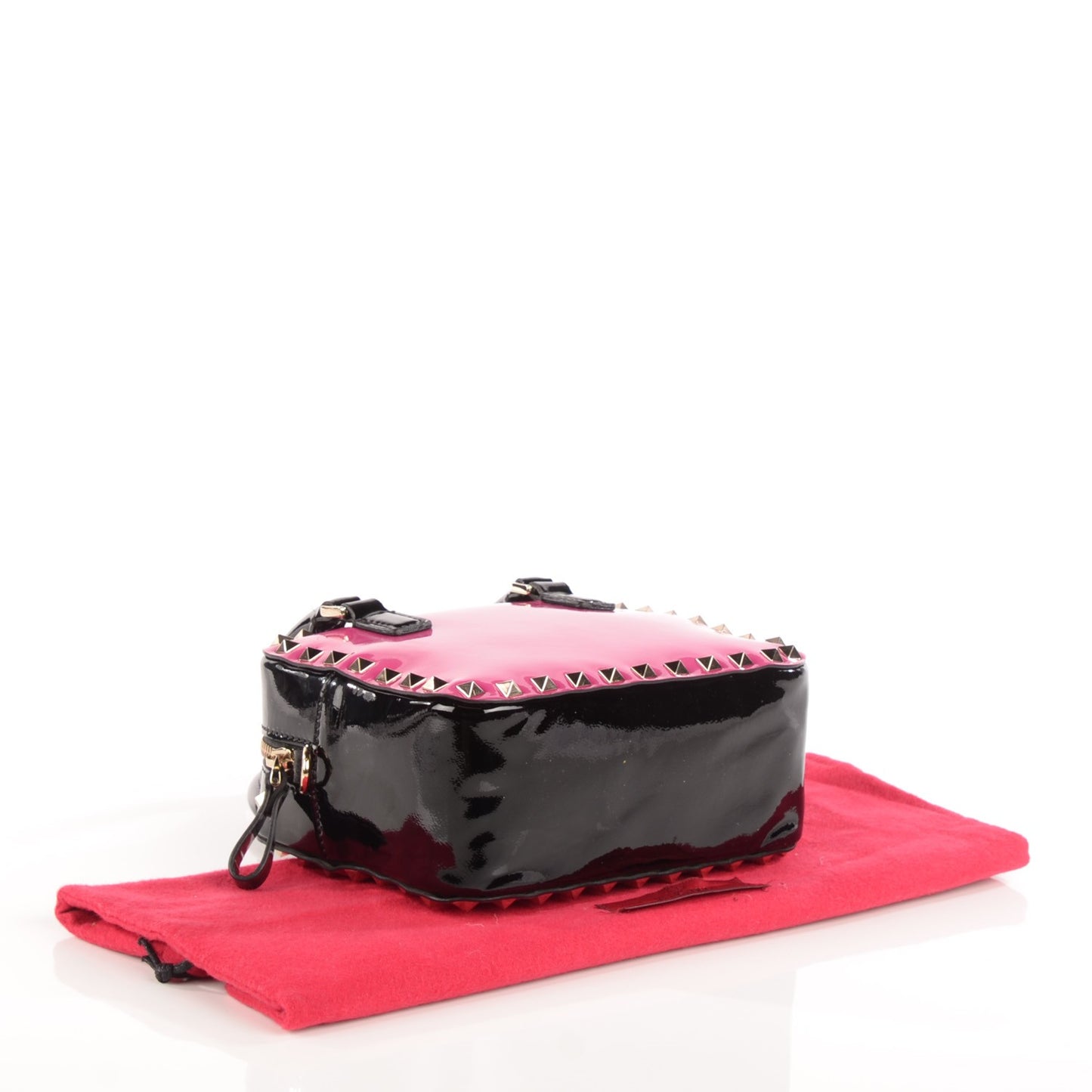 Patent Bi Color Rockstud Top Handle Crossbody Bag Pop Fuxia Black