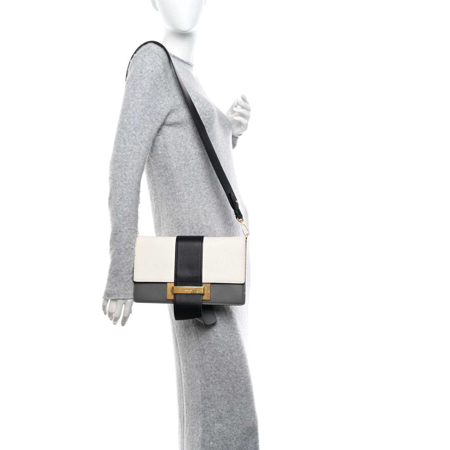 Prada City Calf Ribbon Bag Black Marmo Bianco 2 of 10