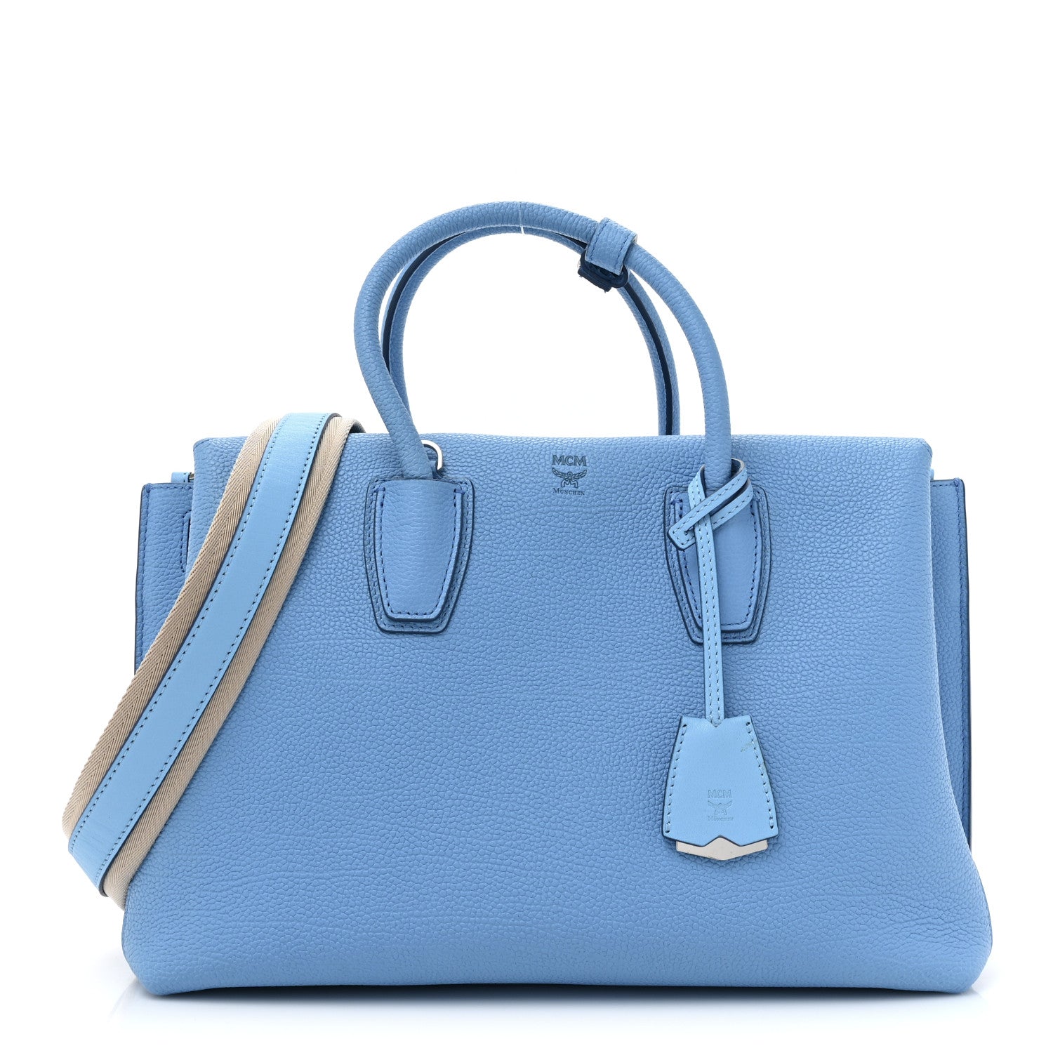 MCM Grained Calfskin Medium Milla Tote Tile Blue 1 of 15