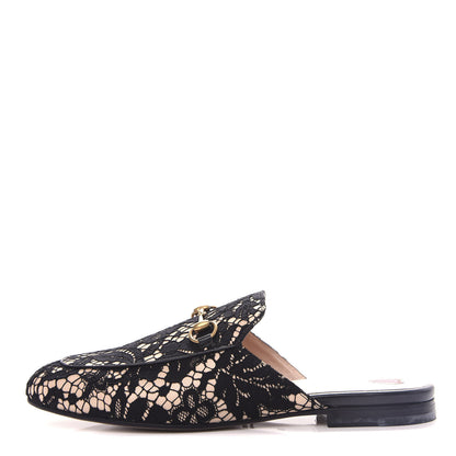 Gucci Lace Malaga Kid Womens Princetown Slippers 36 Black Skin Rose 1 of 11