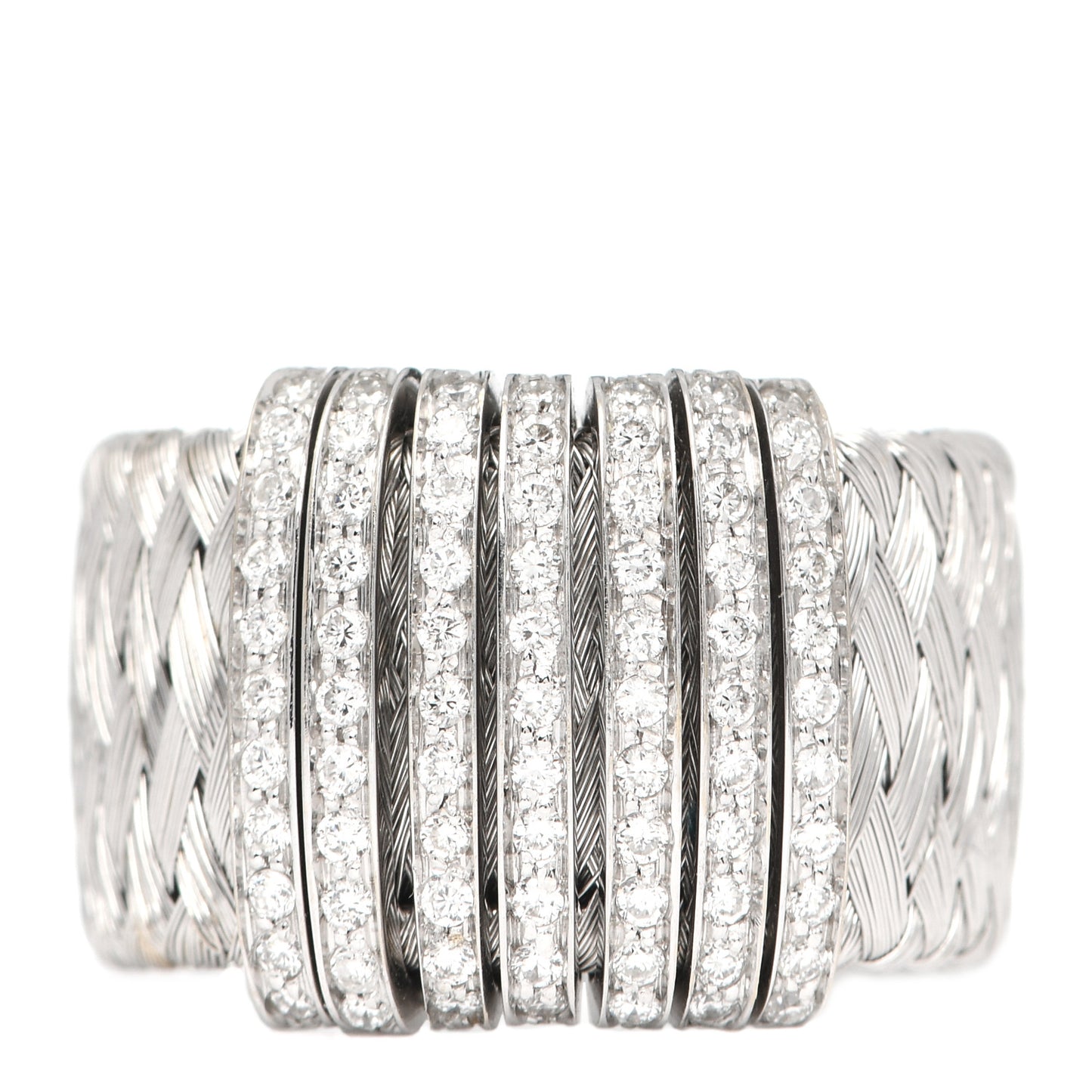 18K White Gold Diamond Primavera Wide Silk Mesh Ring 53 6.25