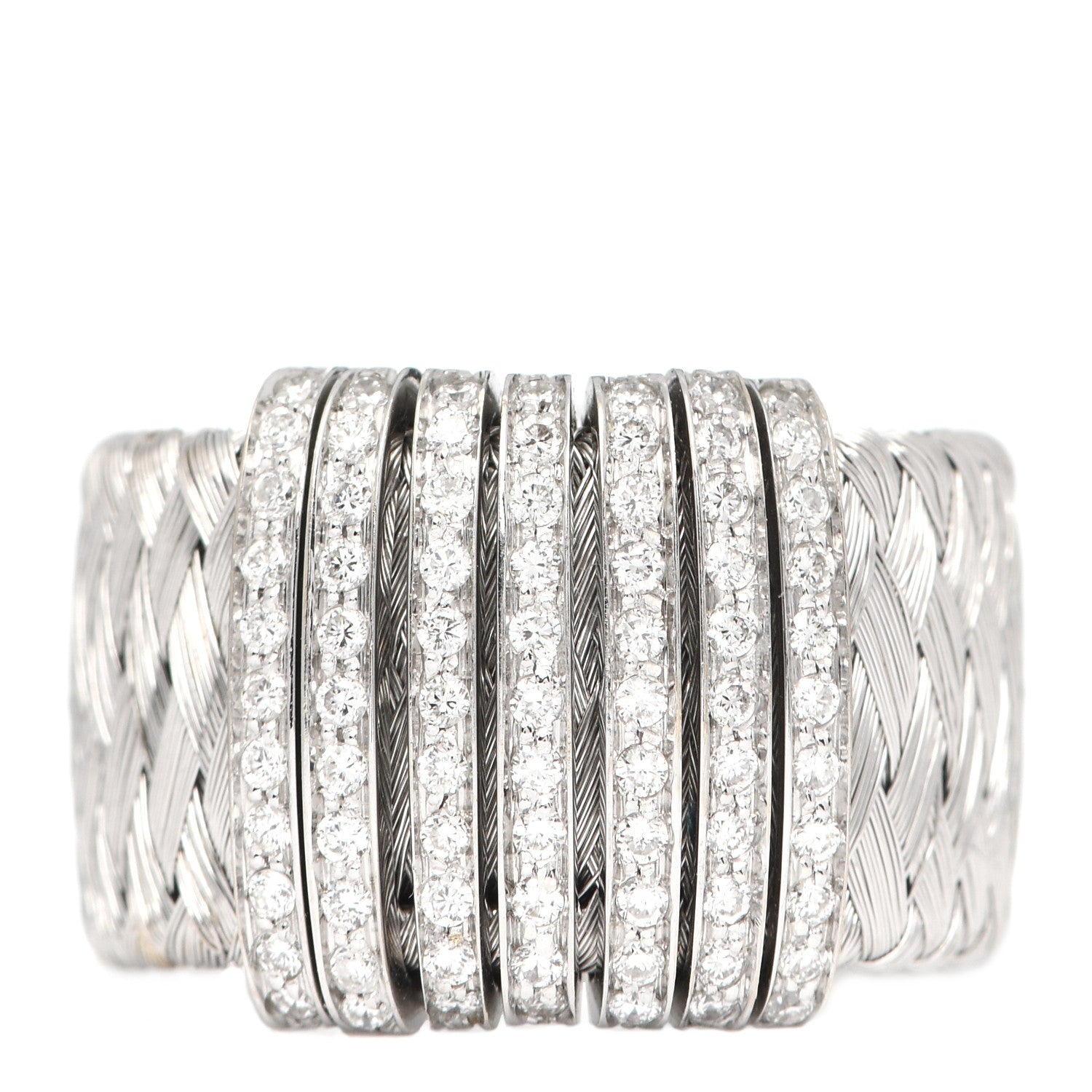 Roberto Coin 18K White Gold Diamond Primavera Wide Silk Mesh Ring 53 6.25 1 of 4