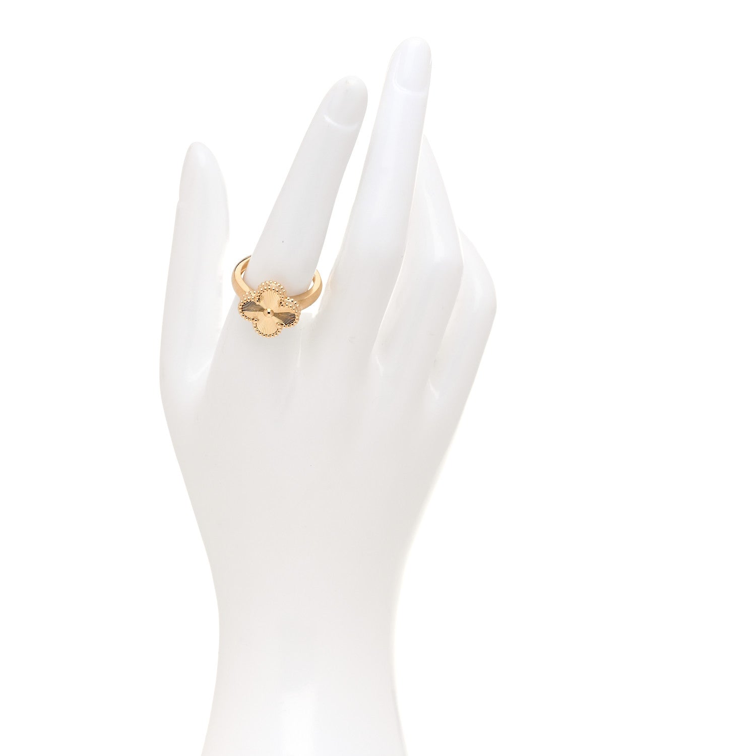 Van Cleef & Arpels 18K Yellow Gold Guilloche Vintage Alhambra Ring 56 7.5 2 of 5