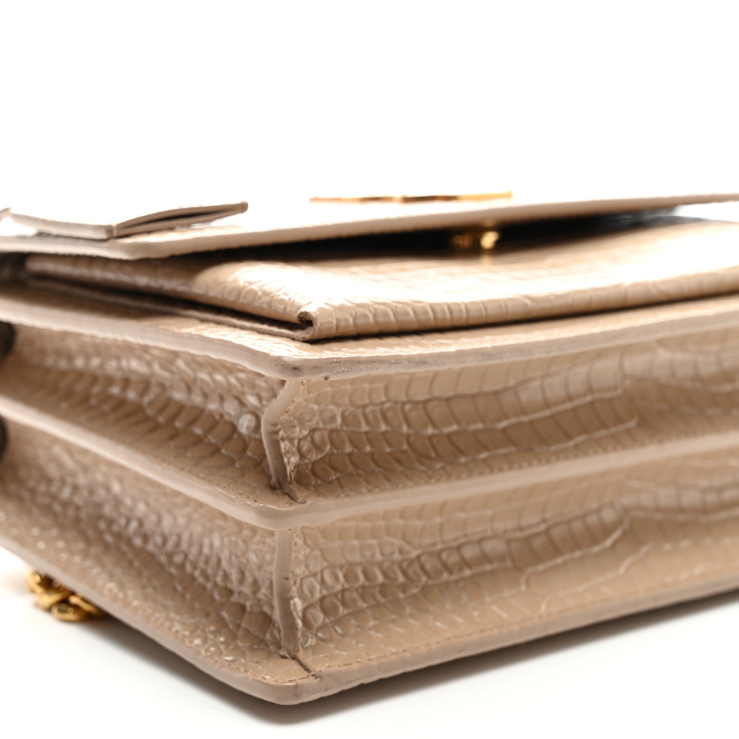 Calfskin Crocodile Embossed Medium Monogram Sunset Dark Beige