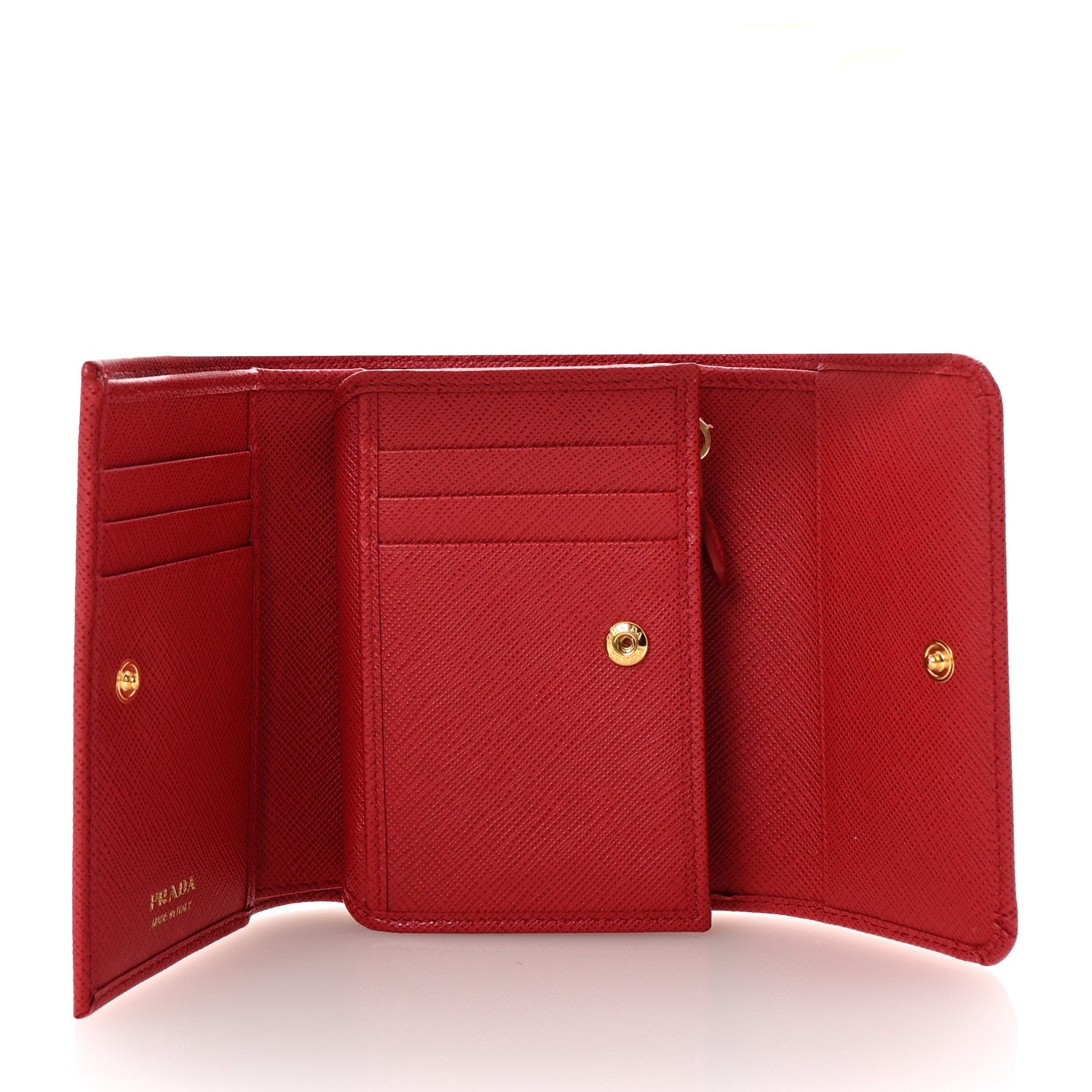 Prada Saffiano Metal Tri-Fold Compact Wallet Red 5 of 6