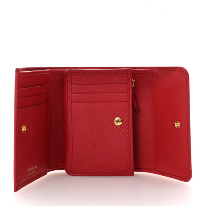 Prada Saffiano Metal Tri-Fold Compact Wallet Red 5 of 6