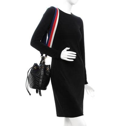 Gucci Calfskin Matelasse Sylvie Web GG Marmont Bucket Bag Black 2 of 7