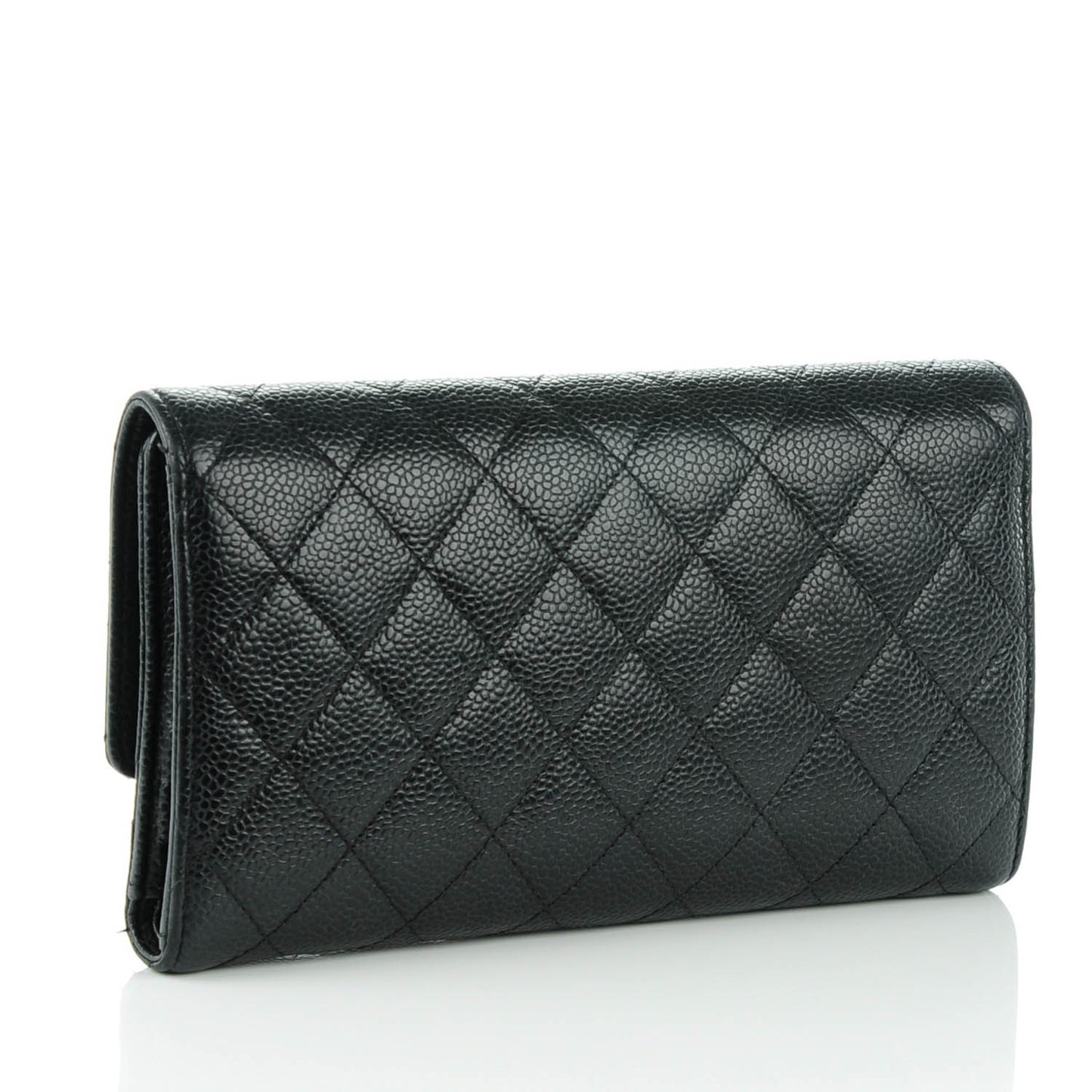 Caviar Quilted Large Flap Wallet Black