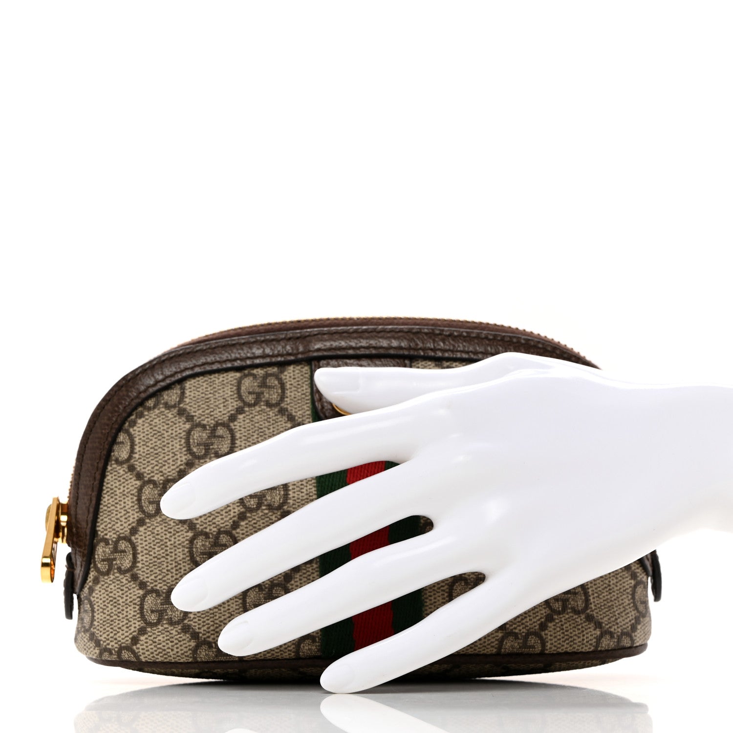 Gucci GG Supreme Monogram Textured Calfskin Web Medium Ophidia Cosmetic Case Beige Ebony New Acero 2 of 7