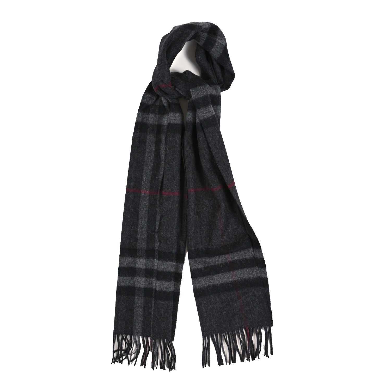 Burberry Cashmere Classic Check Fringe Scarf Charcoal 1 of 3