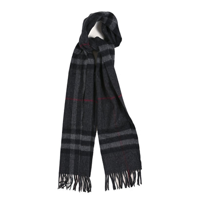 Burberry Cashmere Classic Check Fringe Scarf Charcoal 1 of 3