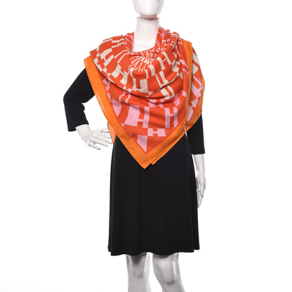 Hermes Cashmere Silk Op'H Shawl 140 Orange Rose Blanc 2 of 5