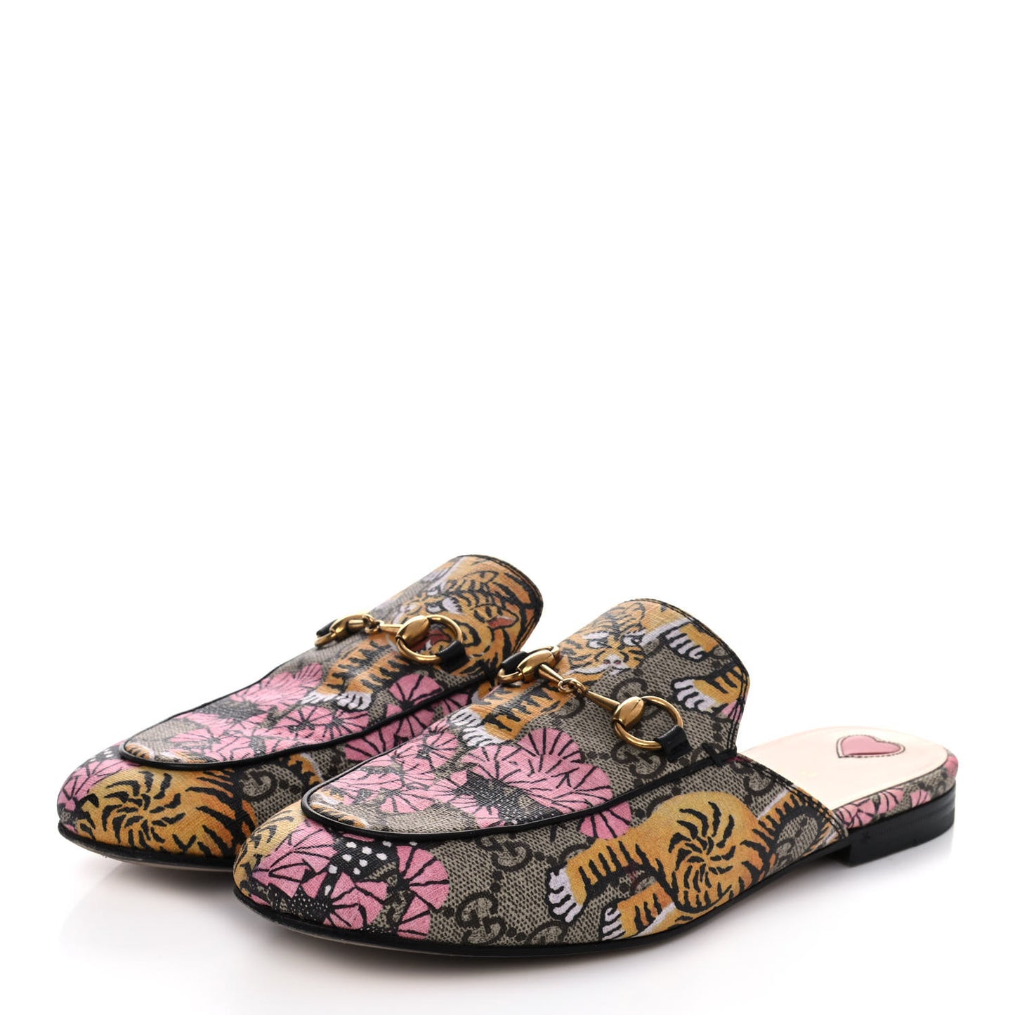 GG Supreme Monogram Bengal Womens Princetown Slippers 37 Beige Crop Pink