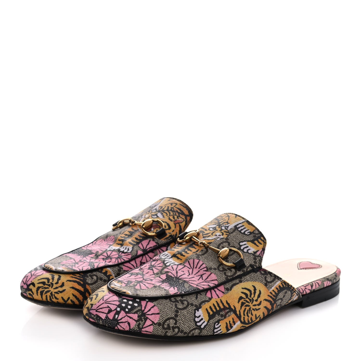Gucci GG Supreme Monogram Bengal Womens Princetown Slippers 37 Beige Crop Pink 3 of 13