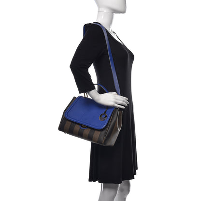Fendi Pequin Spalmati Vitello Flamingo Shoulder Bag Tobacco Blue Neon 2 of 11