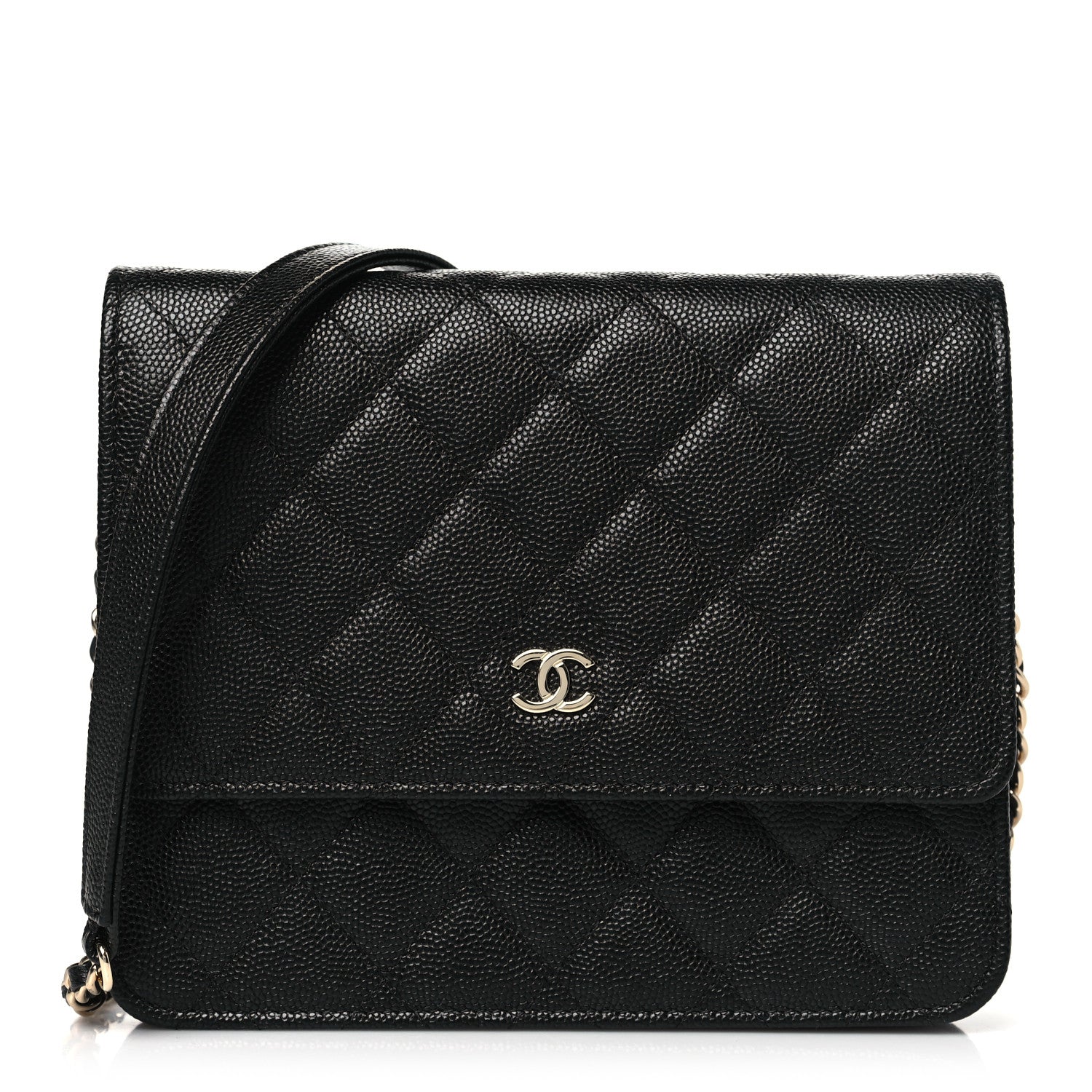 Chanel Caviar Quilted Square Wallet On Chain WOC Black 1 of 12