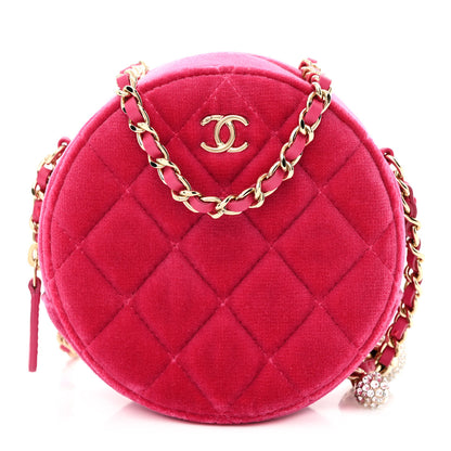 Chanel Velvet Round Quilted Pearl Crush Clutch With Chain Pink 1 of 11
