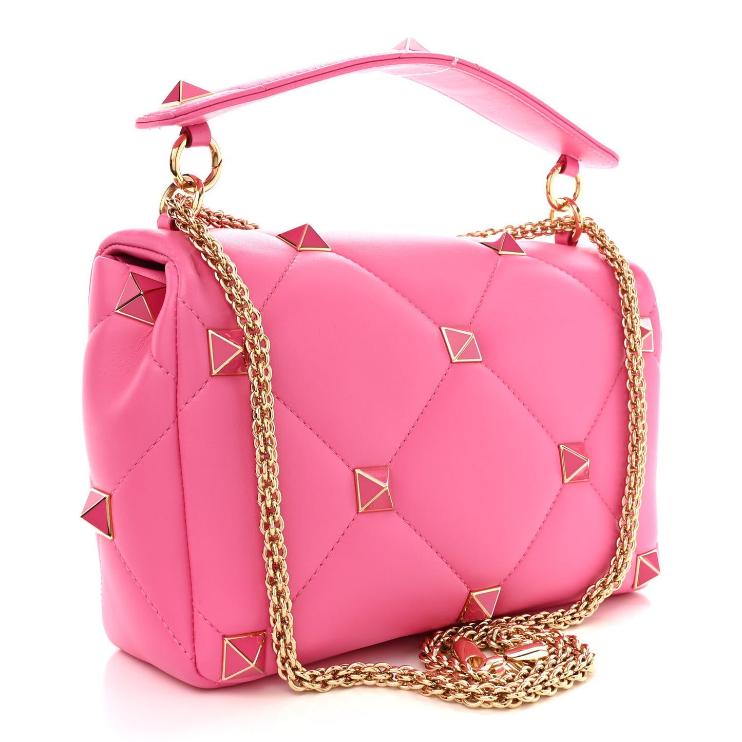 Nappa Enamel Large Roman Stud Shoulder Bag Feminine Pink
