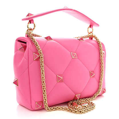 Valentino Garavani Nappa Enamel Large Roman Stud Shoulder Bag Feminine Pink 3 of 10