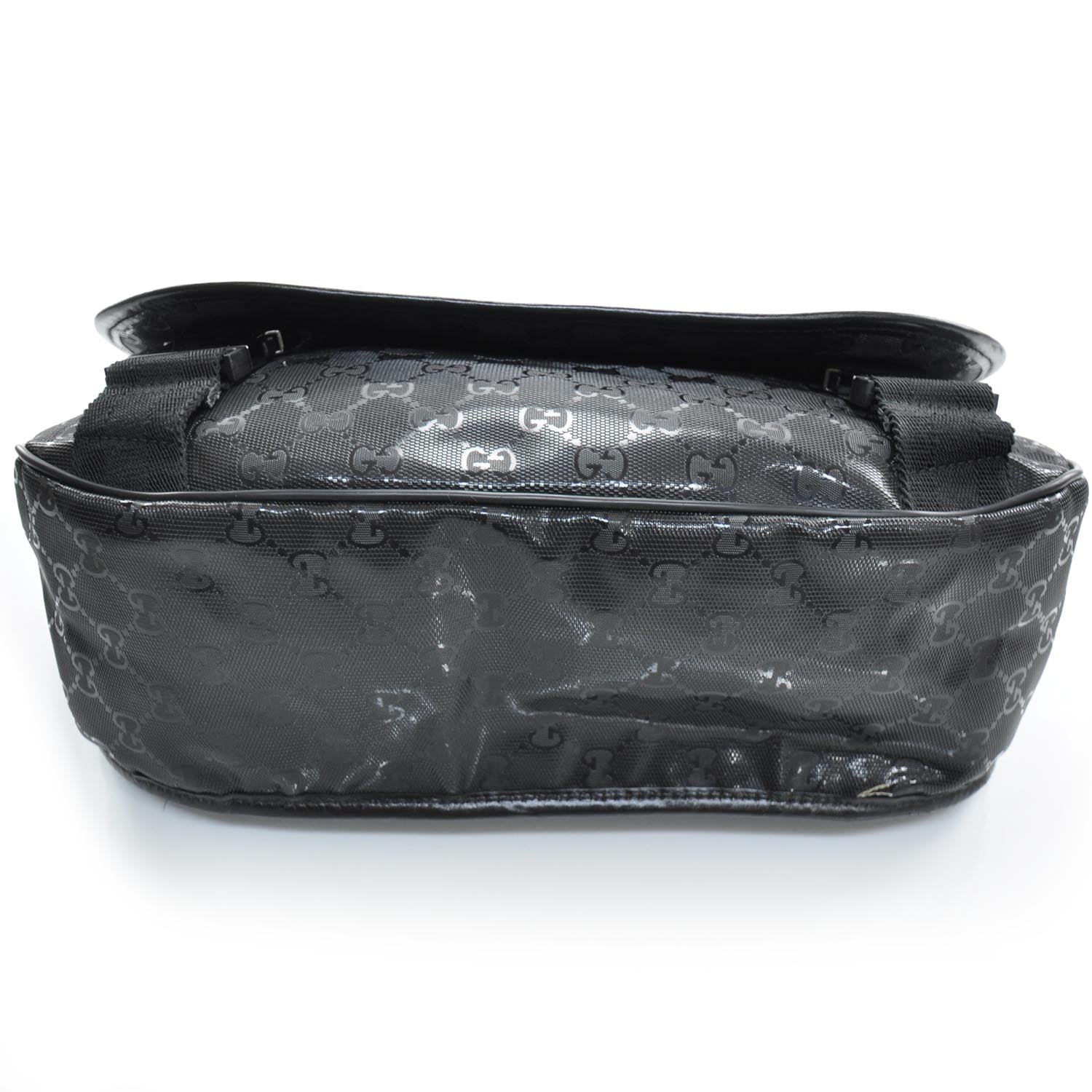 Gucci Imprime Monogram Medium Double Buckle Flap Messenger Bag Black 4 of 9