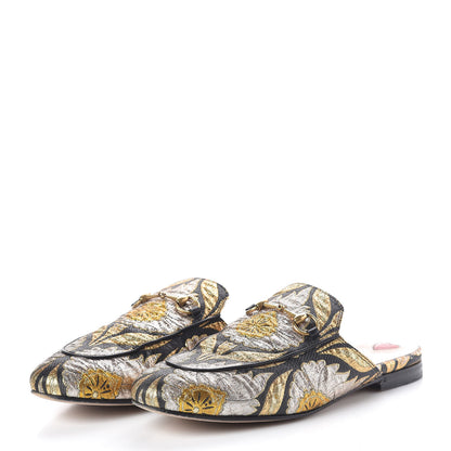 Gucci Jacquard Floral Womens Princetown Slippers 38.5 Oro Black 3 of 8