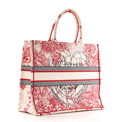 Christian Dior Canvas Embroidered Large Dioramour D-Royaume Book Tote Red Multicolor 3 of 13