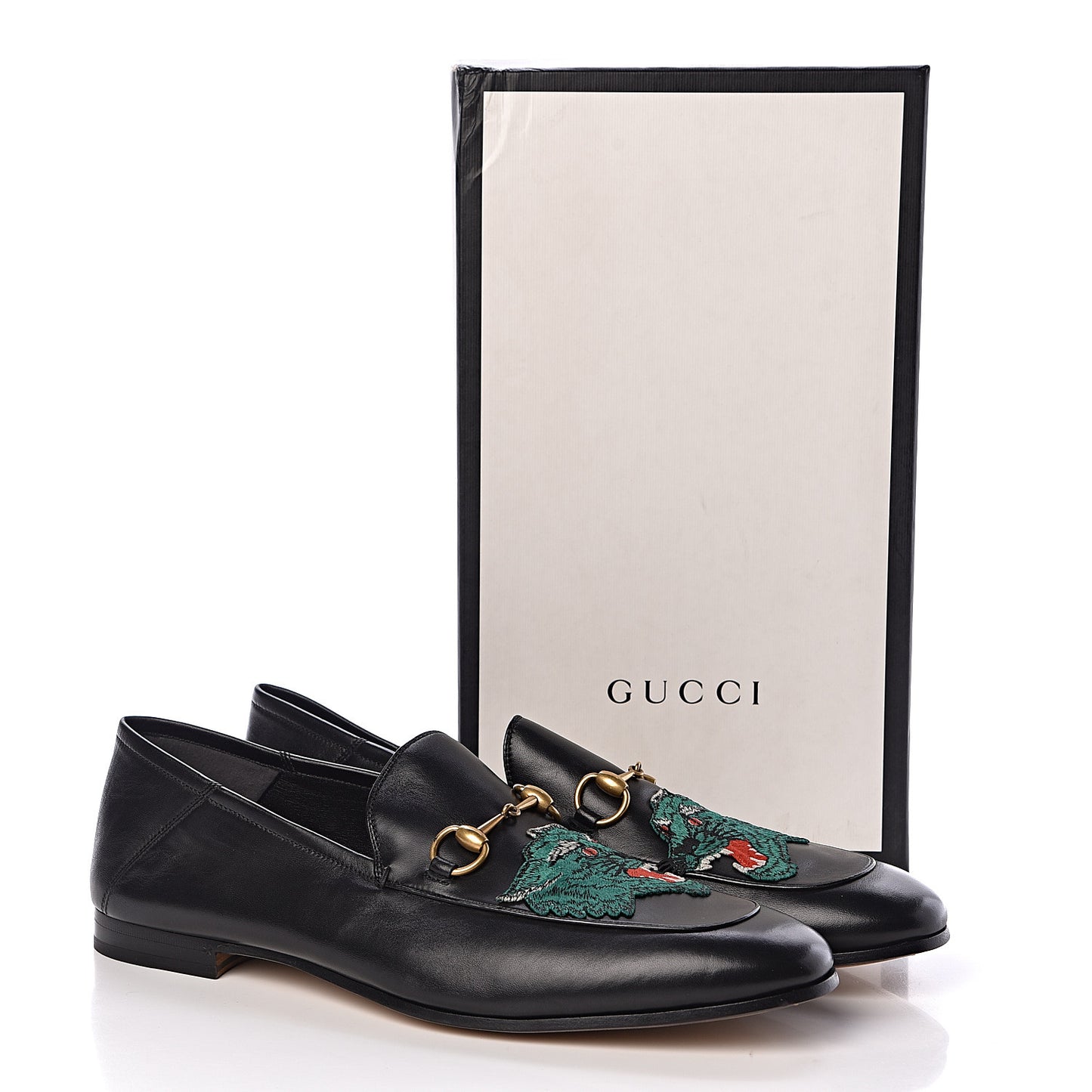 Lambskin Wolf Embroidered Mens Brixton Horsebit Loafers 14 Black