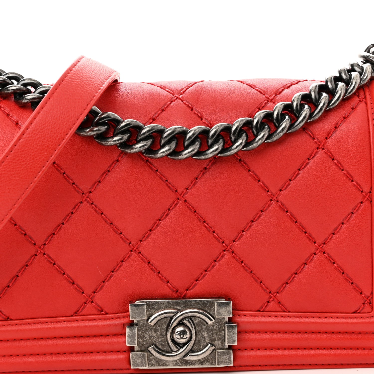 Chanel Calfskin Double Stitch Small Boy Flap Red 8 of 10