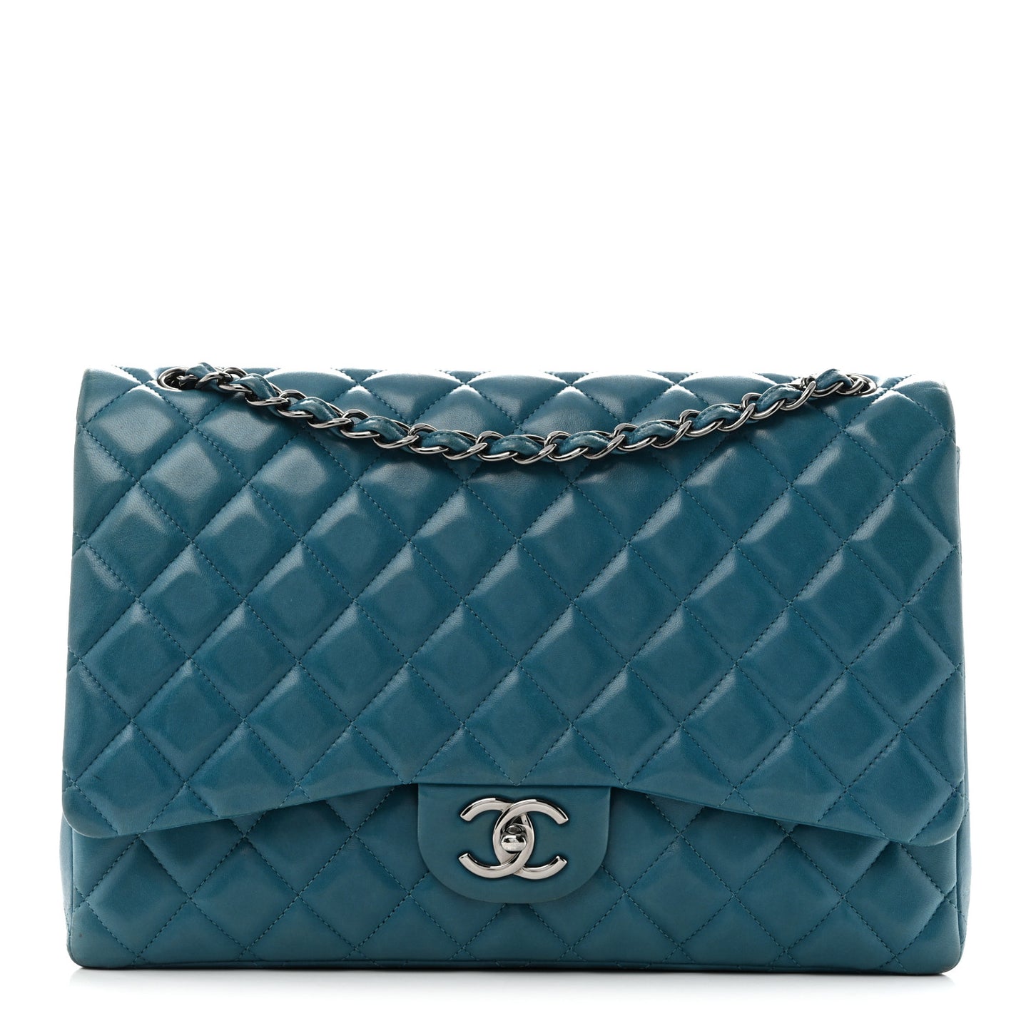 Lambskin Quilted Maxi Double Flap Turquoise