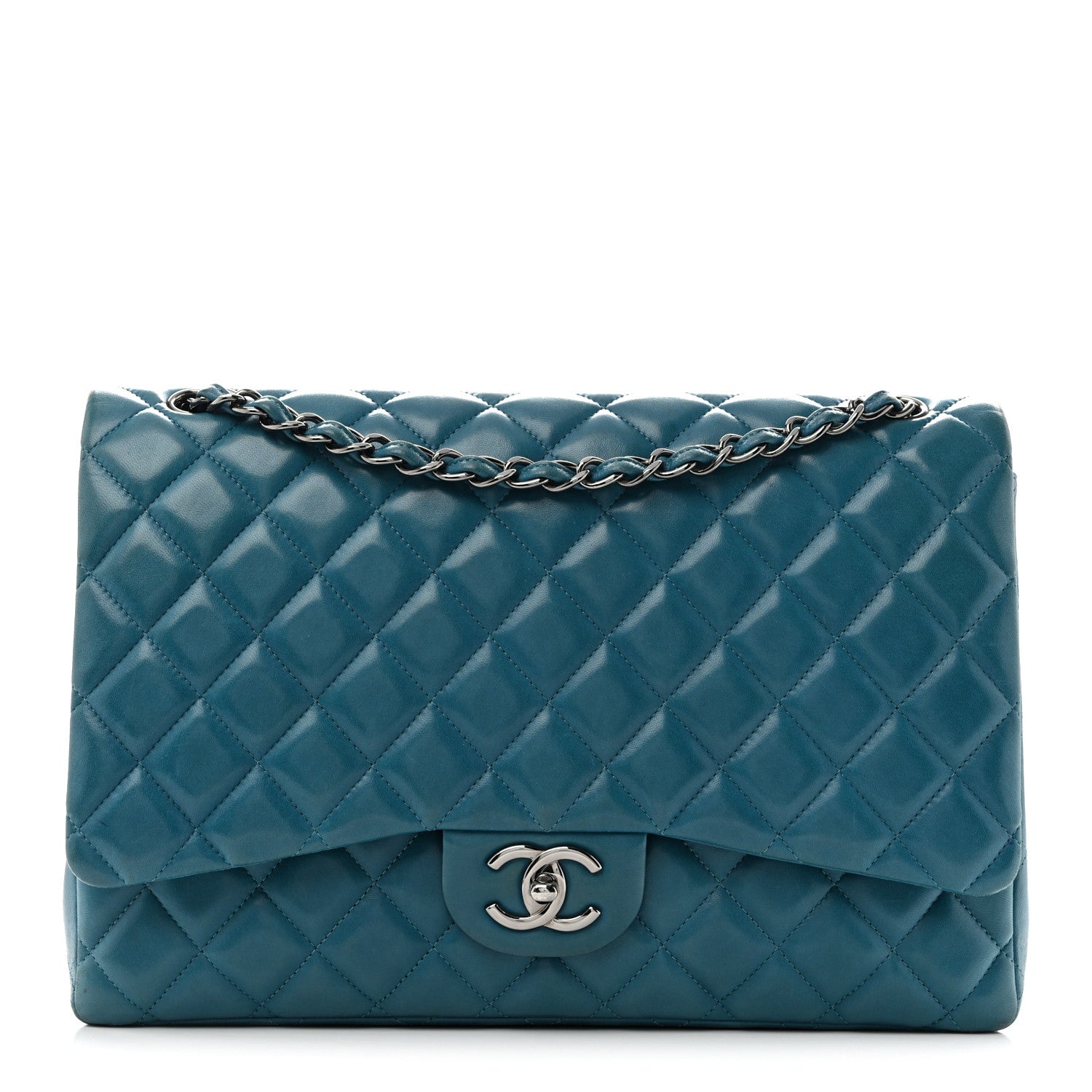 Chanel Lambskin Quilted Maxi Double Flap Turquoise 1 of 13