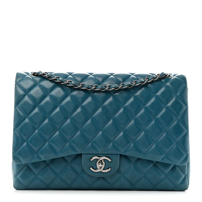 Chanel Lambskin Quilted Maxi Double Flap Turquoise 1 of 13