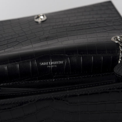 Saint Laurent Calfskin Crocodile Embossed Small Classic Monogram Kate Tassel Satchel Black 8 of 11