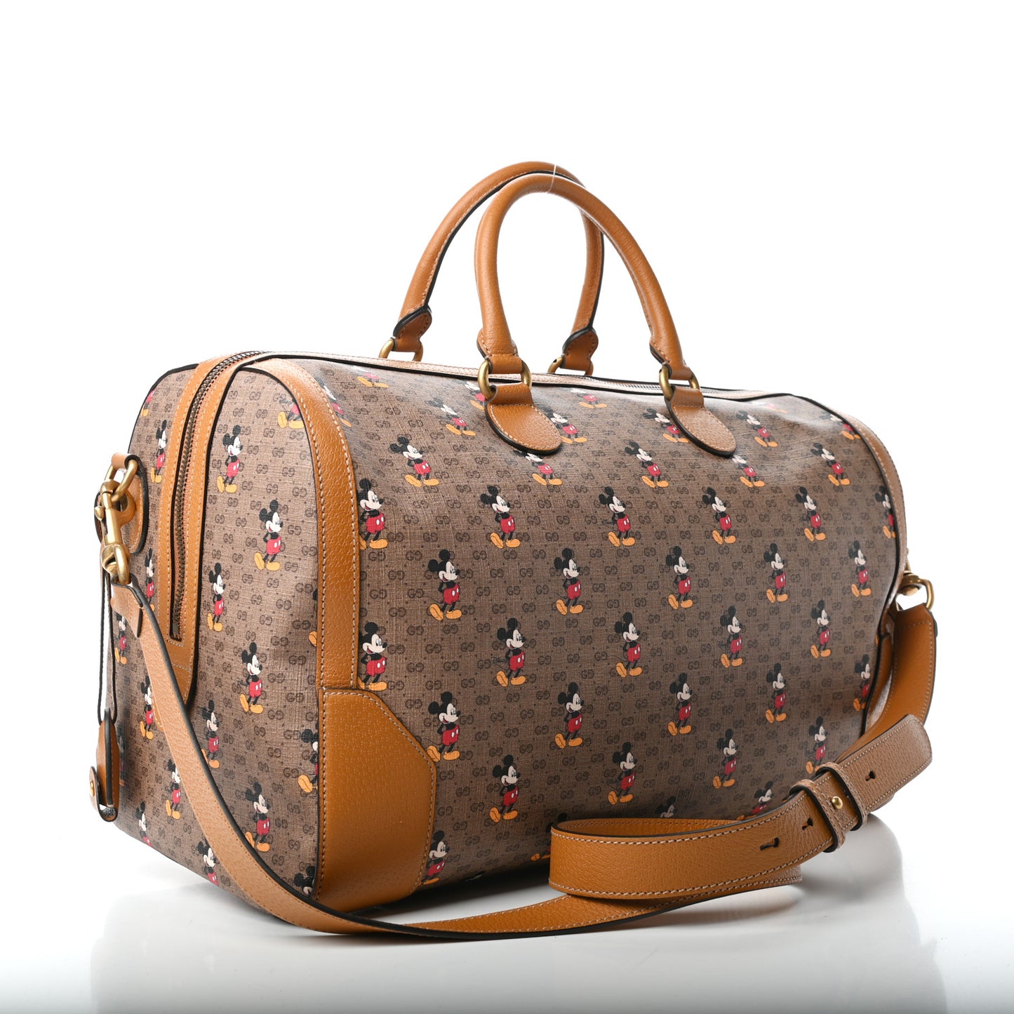 X DISNEY Mini Vintage GG Supreme Monogram Mickey Mouse Medium Carry-On Duffle Bag Beige Vintage Sun Oil