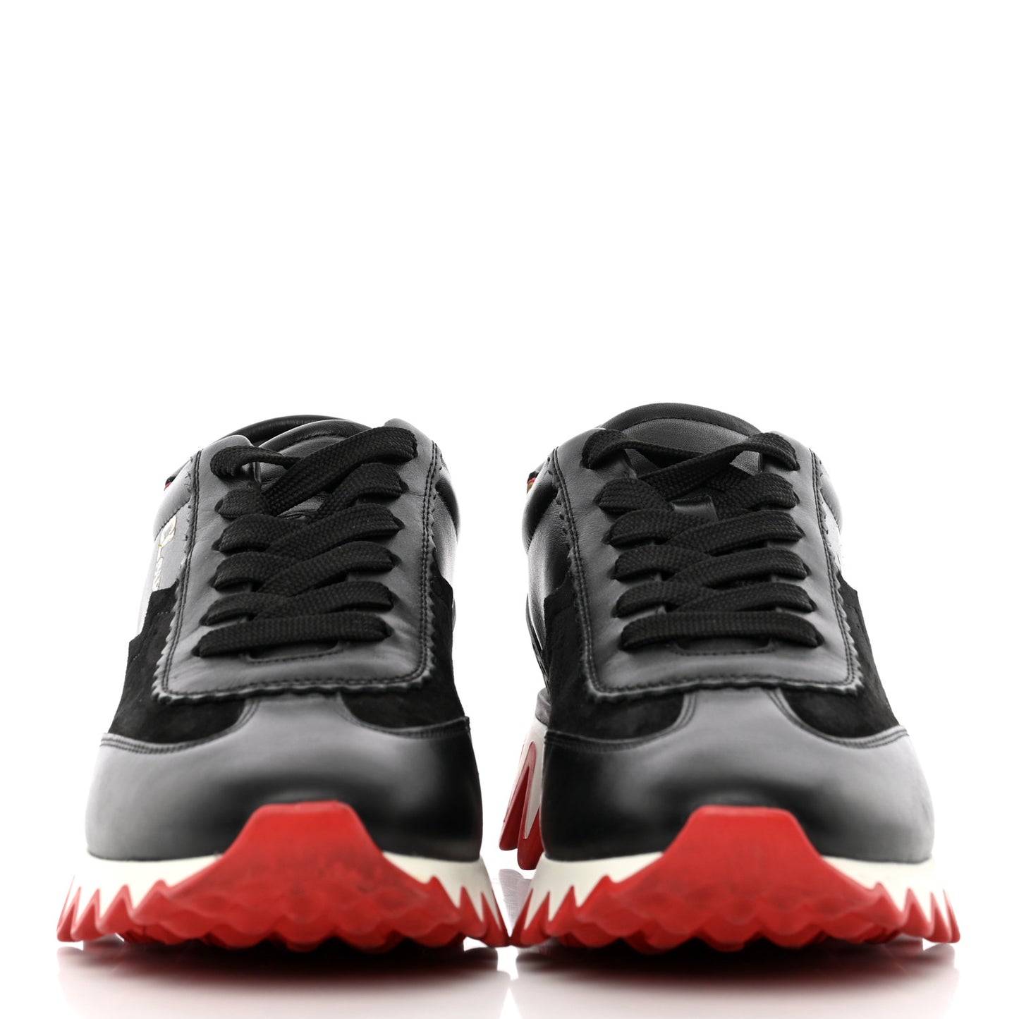 Calfskin Suede Patent Womens Loubishark Sneakers 37 Black Loubi Red