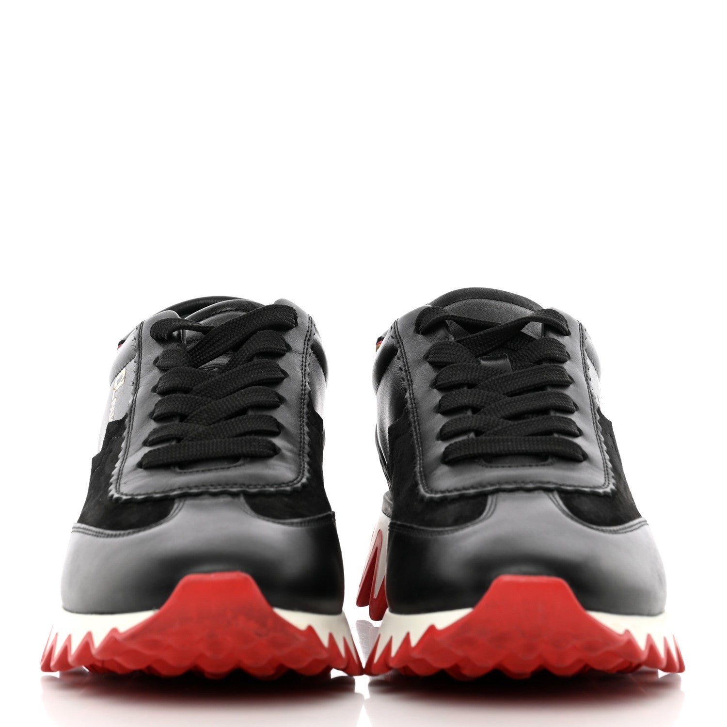 Christian Louboutin Calfskin Suede Patent Womens Loubishark Sneakers 37 Black Loubi Red 2 of 21