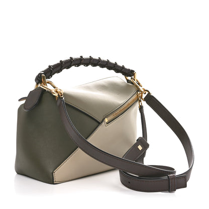 Loewe Calfskin Small Puzzle Edge Bag Laurel Green Light Oat 2 of 10