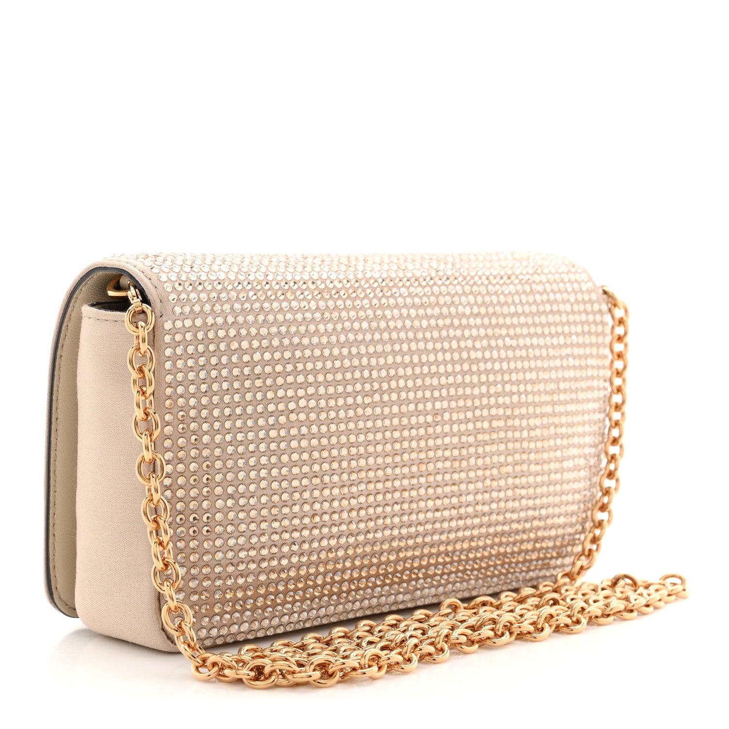 Versace Satin Crystal Medusa Chain Clutch Beige 3 of 10