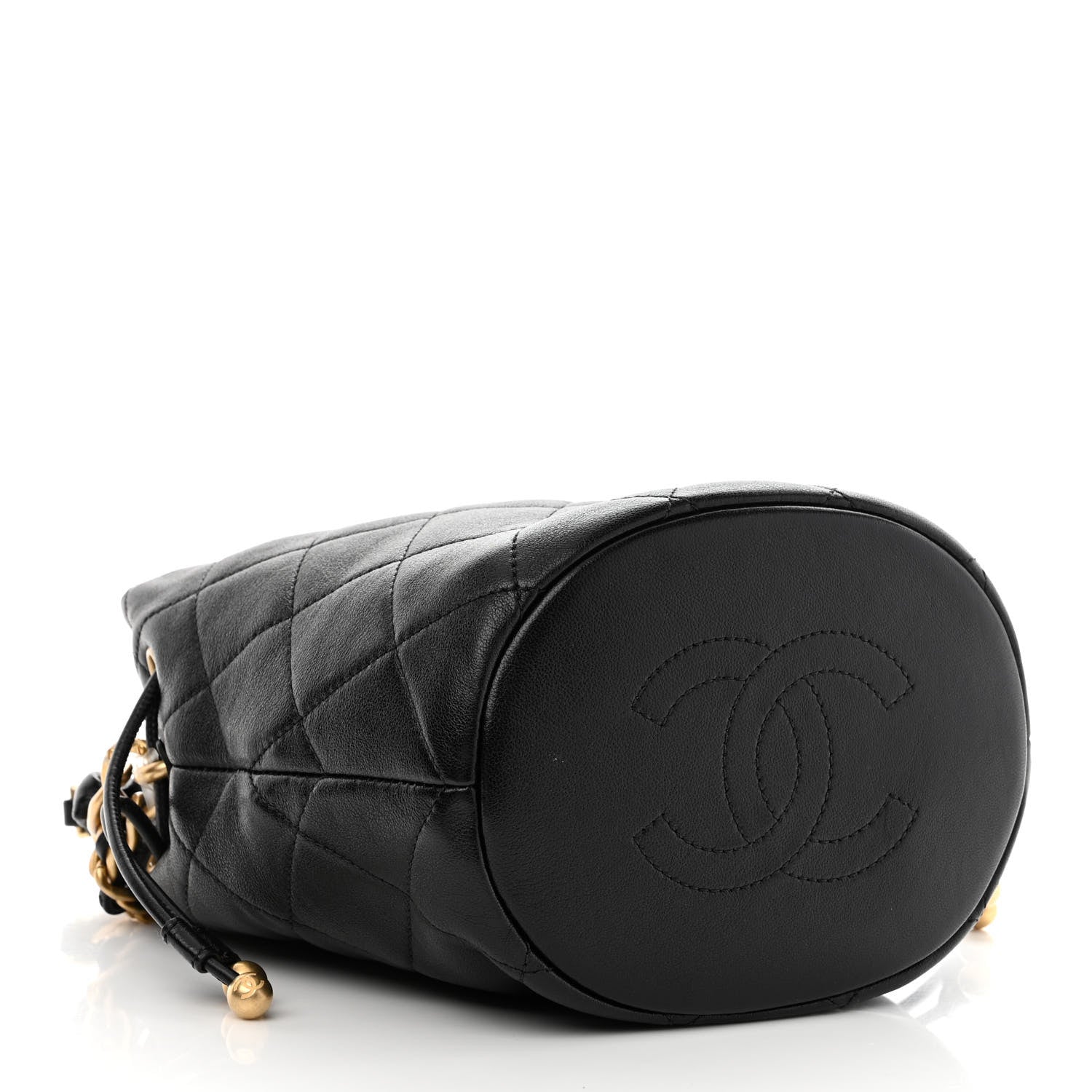 Chanel Shiny Lambskin Quilted Chain Is More Drawstring Bag Black 4 of 10