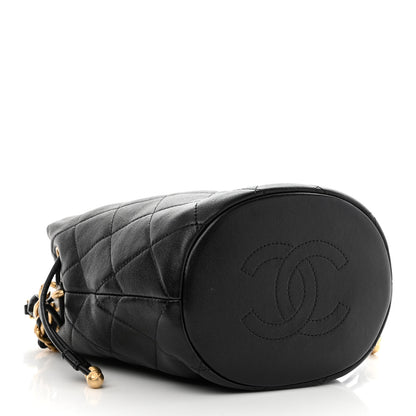 Chanel Shiny Lambskin Quilted Chain Is More Drawstring Bag Black 4 of 10
