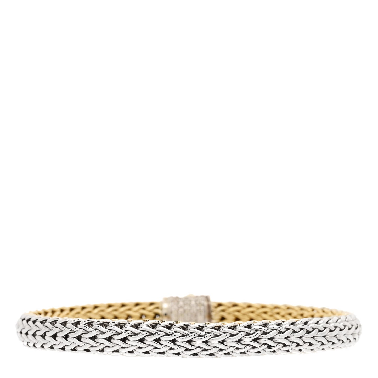 Sterling Silver 18K Yellow Gold Diamond 6.5mm Classic Chain Reversible Bracelet