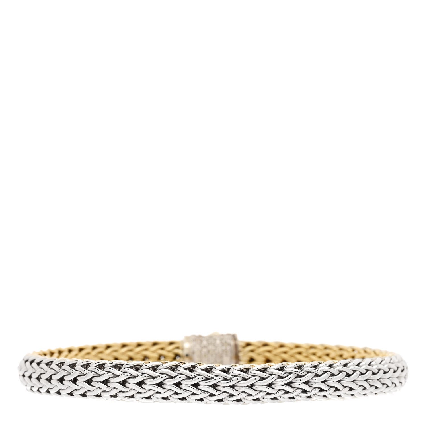 John Hardy Sterling Silver 18K Yellow Gold Diamond 6.5mm Classic Chain Reversible Bracelet 4 of 5