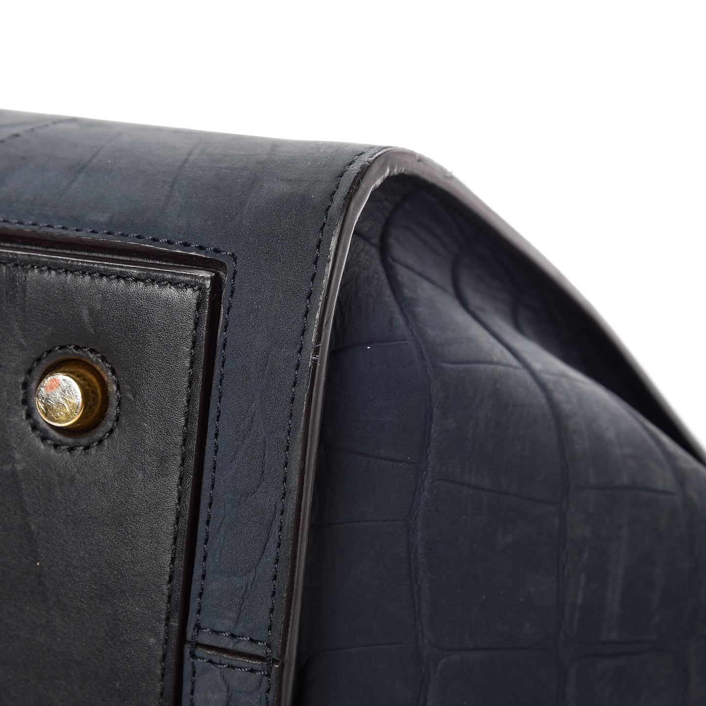 Smooth Calfskin Nubuck Crocodile Embossed Small Tie Knot Tote Navy