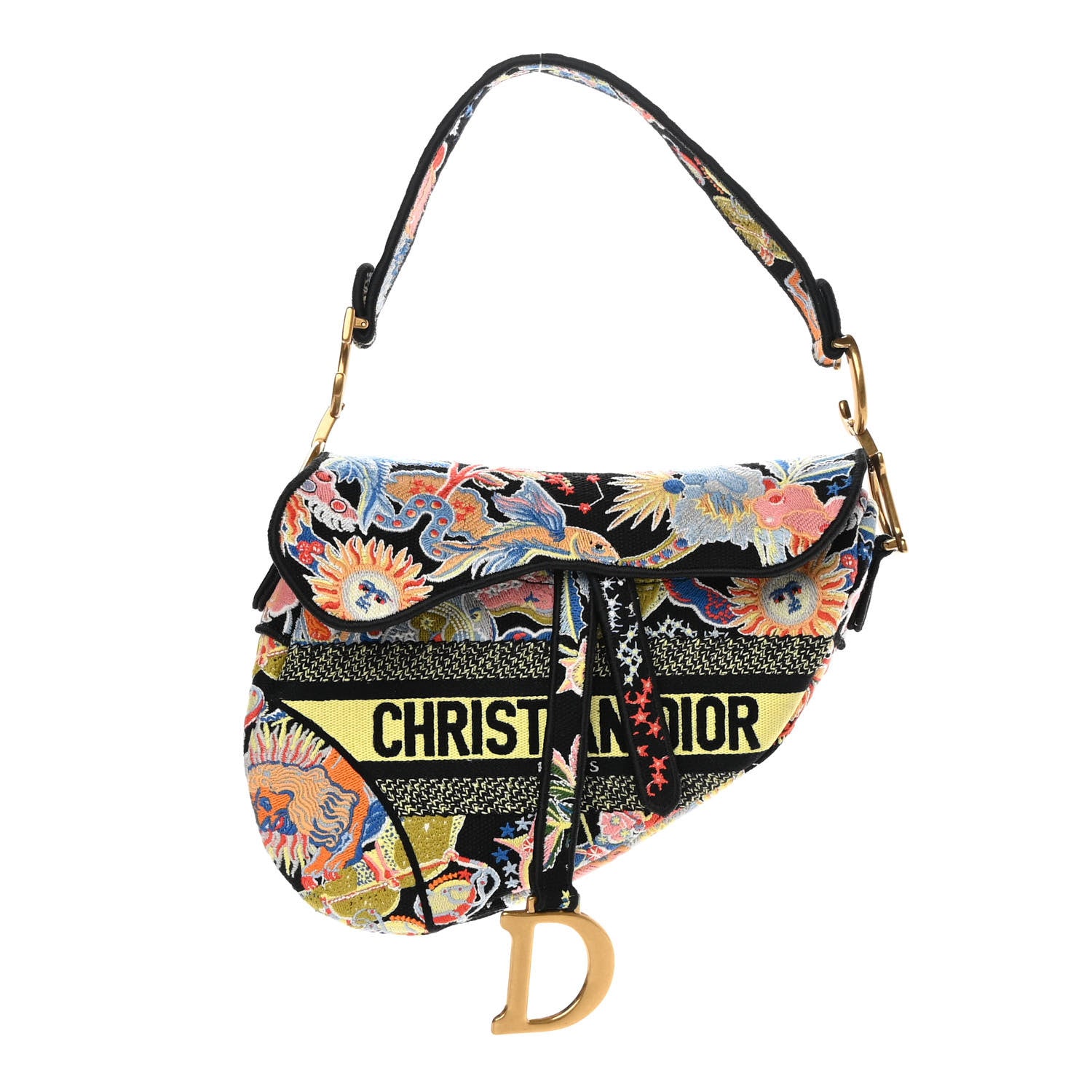 Christian Dior Canvas Embroidered Zodiac Fantastico Saddle Bag Black Multicolor 1 of 10