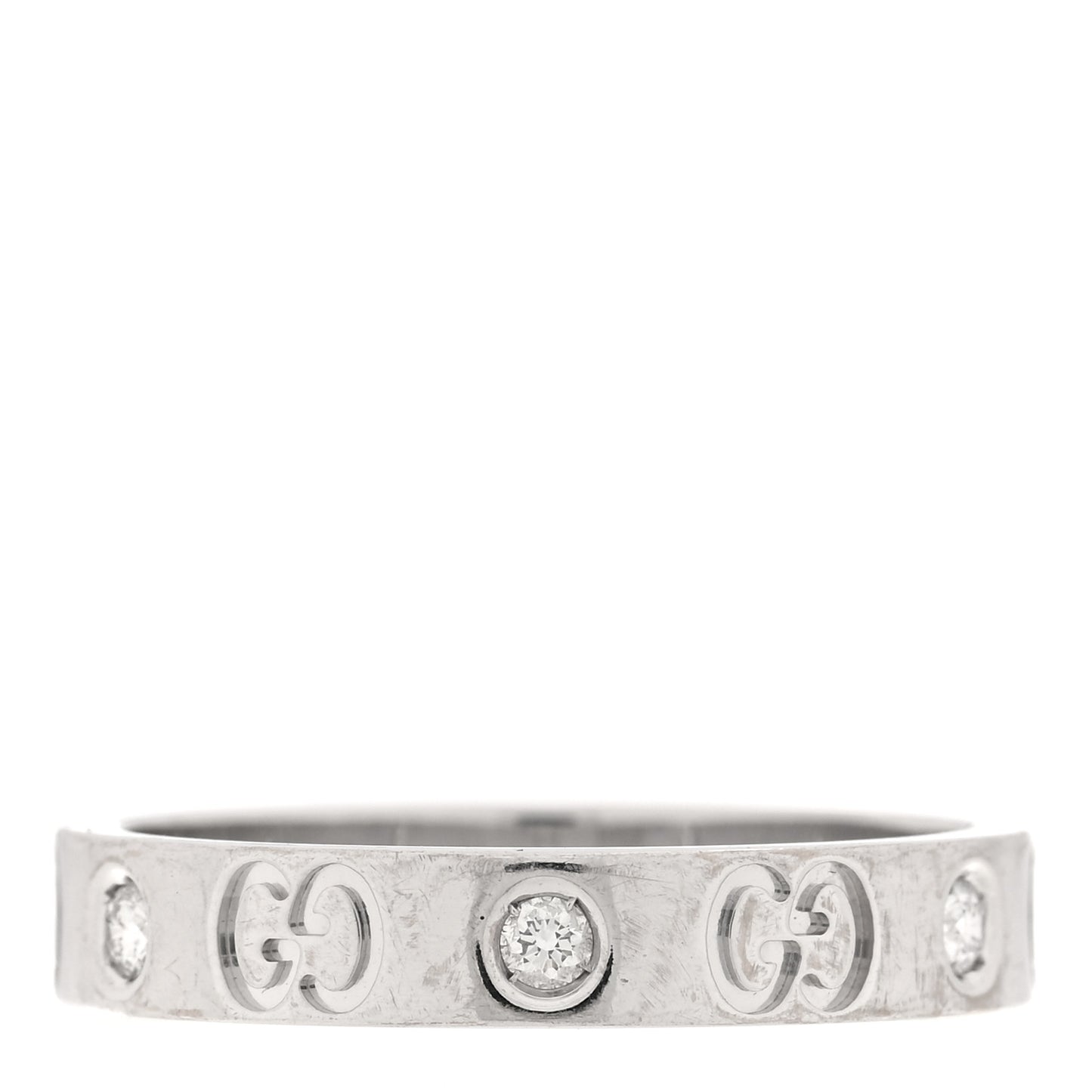 18K White Gold Diamond Icon Band Ring 60 9