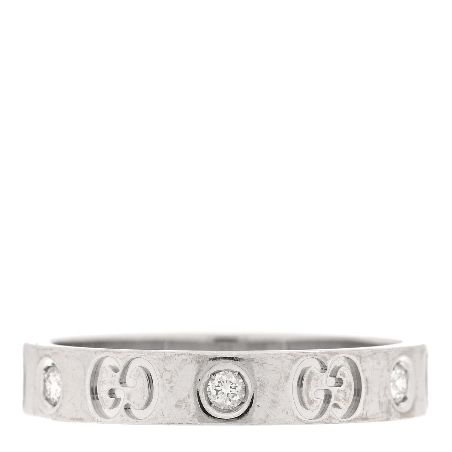 Gucci 18K White Gold Diamond Icon Band Ring 60 9 1 of 6