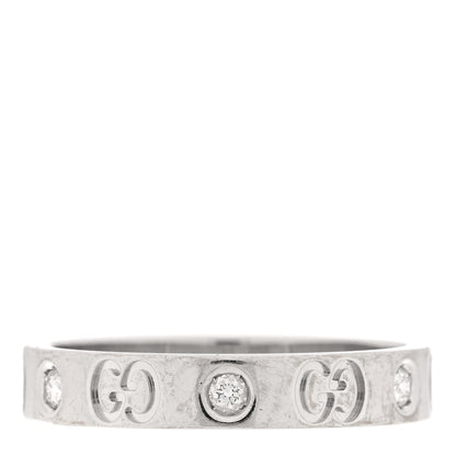 Gucci 18K White Gold Diamond Icon Band Ring 60 9 1 of 6