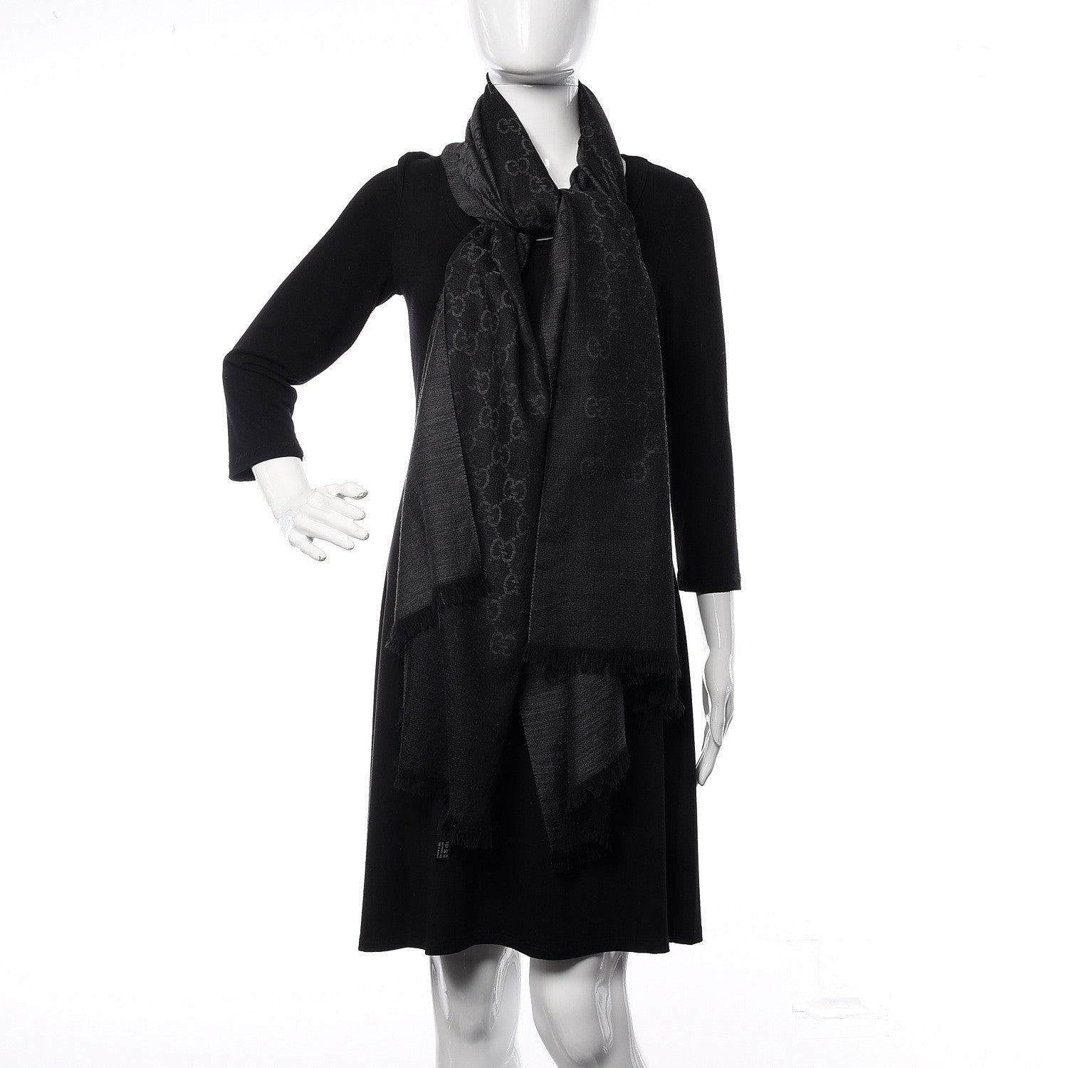 Gucci Wool Silk GG Monogram GGNat Scarf Anthracite 2 of 5