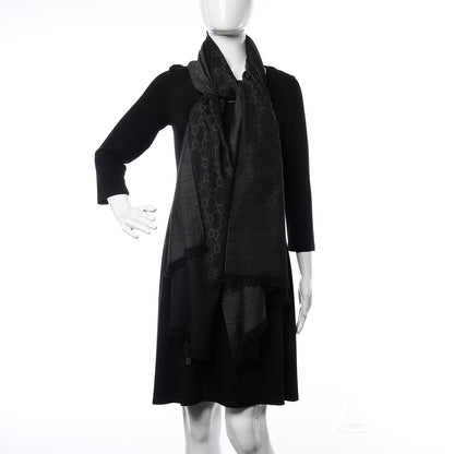 Gucci Wool Silk GG Monogram GGNat Scarf Anthracite 2 of 5