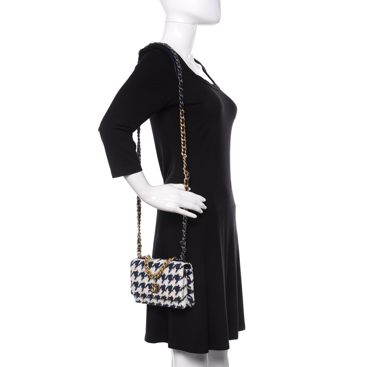 Chanel Tweed Quilted 19 Wallet On Chain WOC Ecru Navy Blue Multicolor 2 of 12